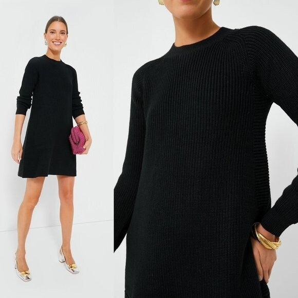 Pomander Place NEW Black Ainsley Long Sleeve Ribbed Knit Sweater Dress Size XS
